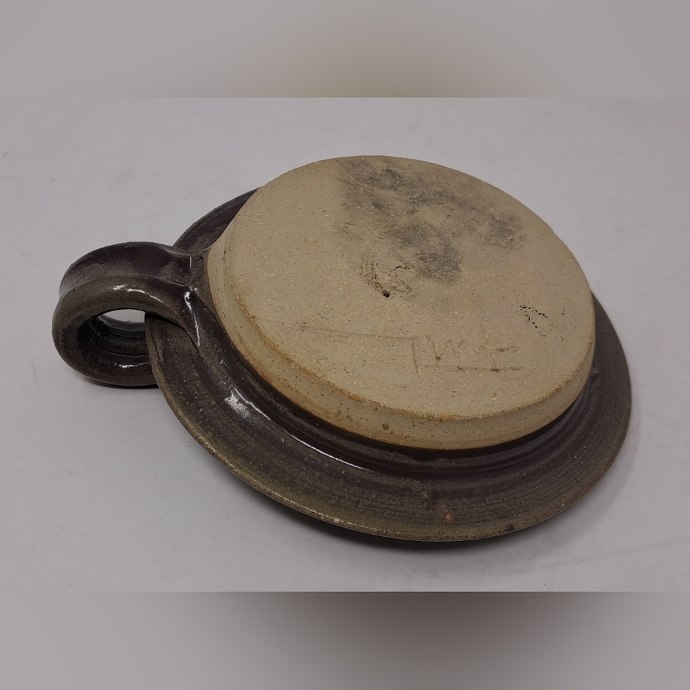 Vintage Candle Holder Candlestick Finger Loop Drip Bowl Signed Ceramic Pottery - Picture 4 of 11